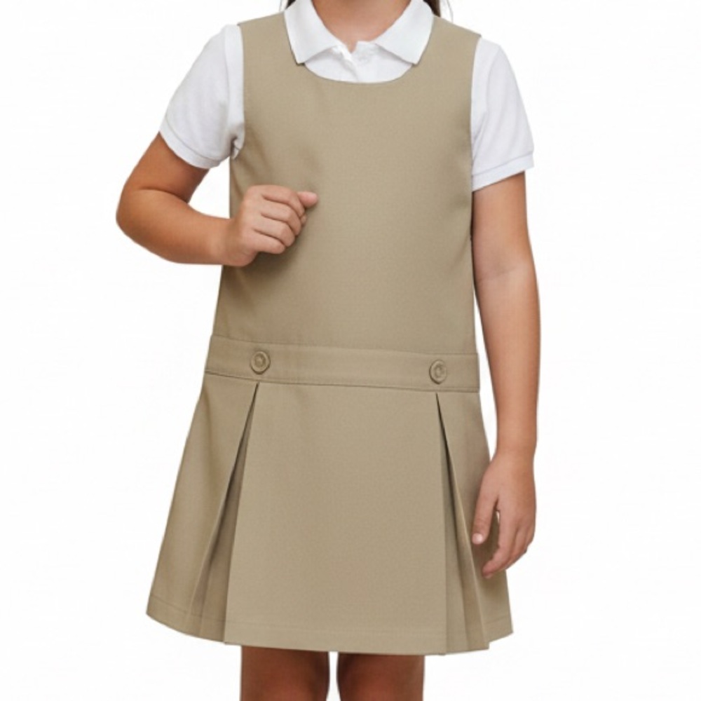 George Girls Khaki Uniform Jumper Dress Pleated School Kids Size 6X NEW
